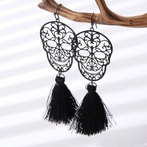 SUGAR Skull Dangle Earrings Black, Goth